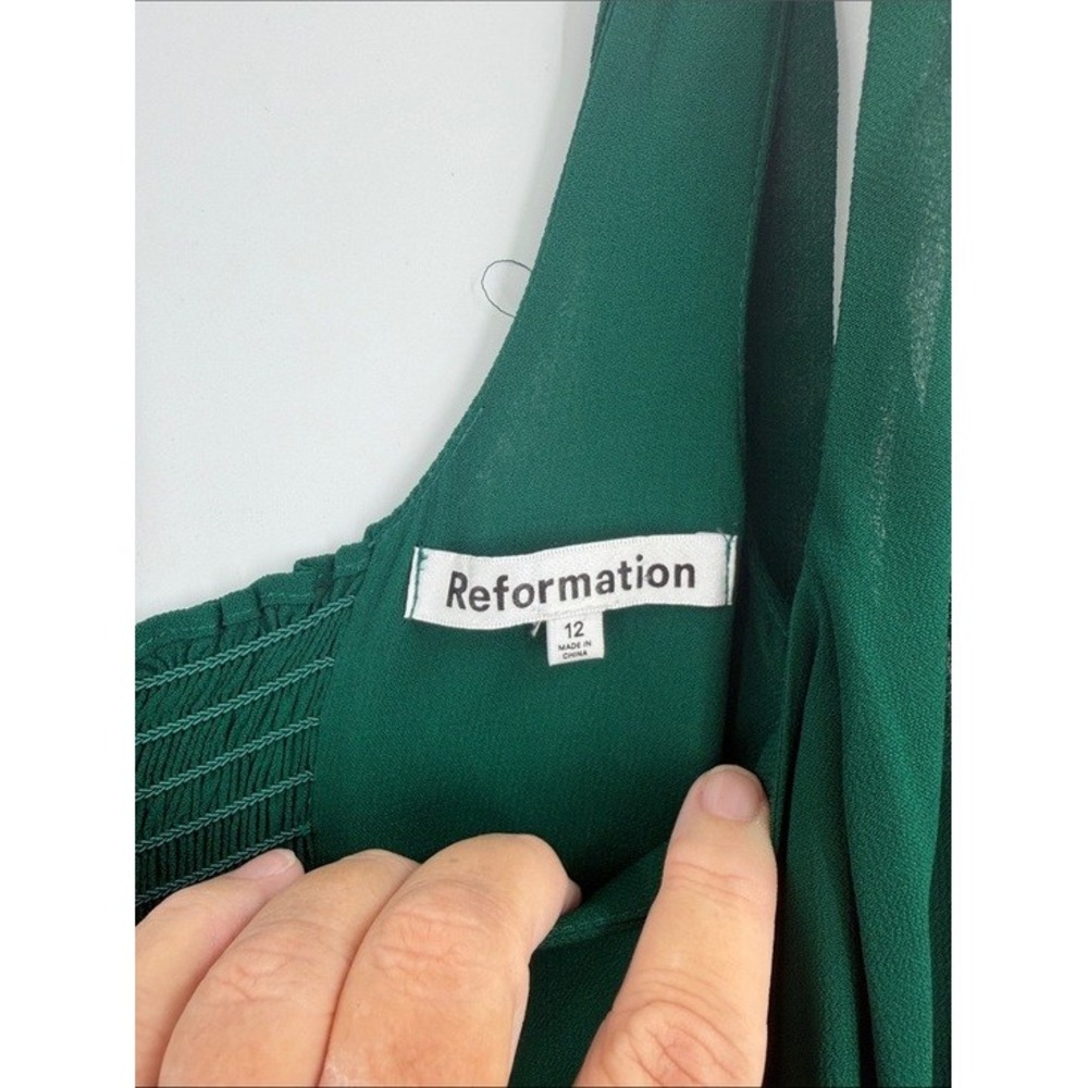 Reformation Twilight Midi Dress Emerald Green Tie Strap‎ High Slit Size 12 - Picture 3 of 7